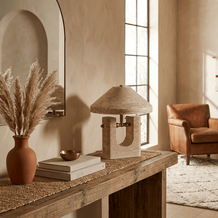 Solvra Yellow Travertine Table Lamp - Vakkerlight