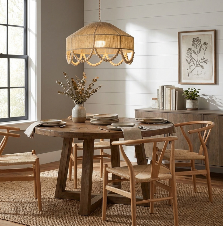 Sora Hemp Rope Wood Pendant Light