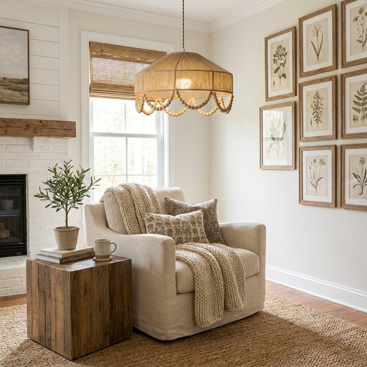 Sora Hemp Rope Wood Pendant Light