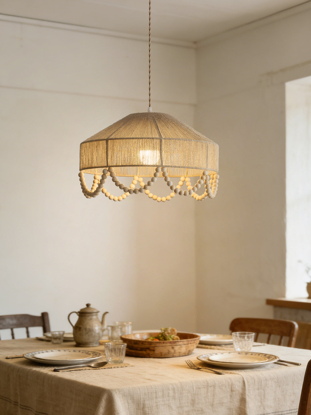 Sora Hemp Rope Wood Pendant Light