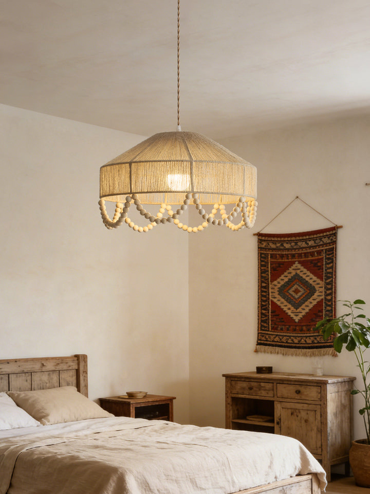 Sora Hemp Rope Wood Pendant Light