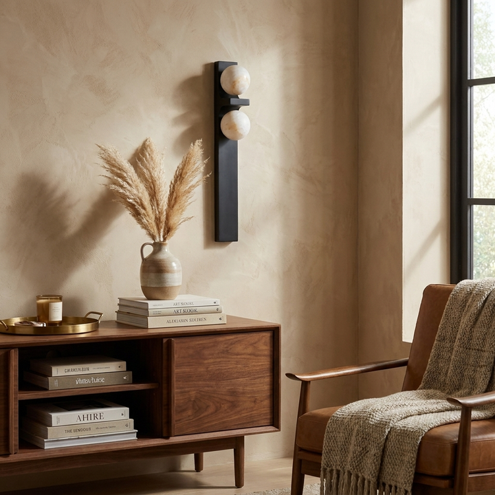 Sorelle Alabaster Double Globe Wall Sconce