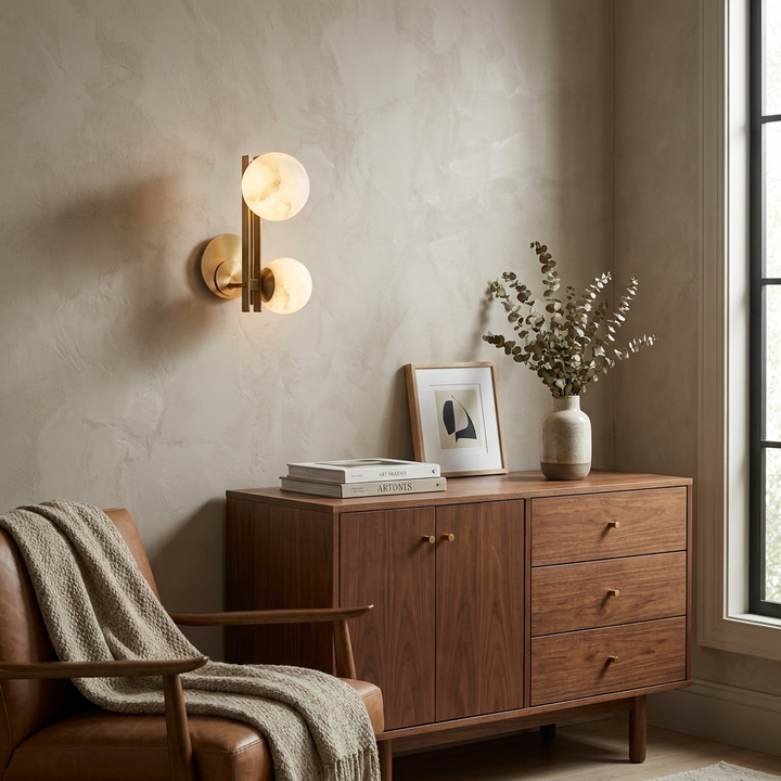 Spanish Alabaster Double Globe Wall Sconce