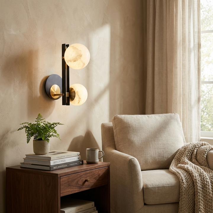 Spanish Alabaster Double Globe Wall Sconce