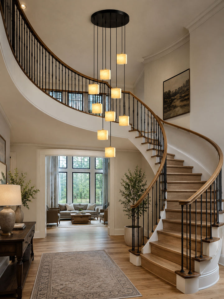 Square Alabaster Staircase Chandelier - Vakkerlight