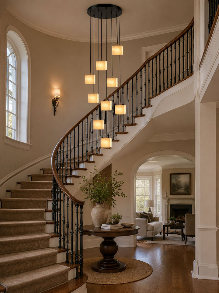 Square Alabaster Staircase Chandelier - Vakkerlight