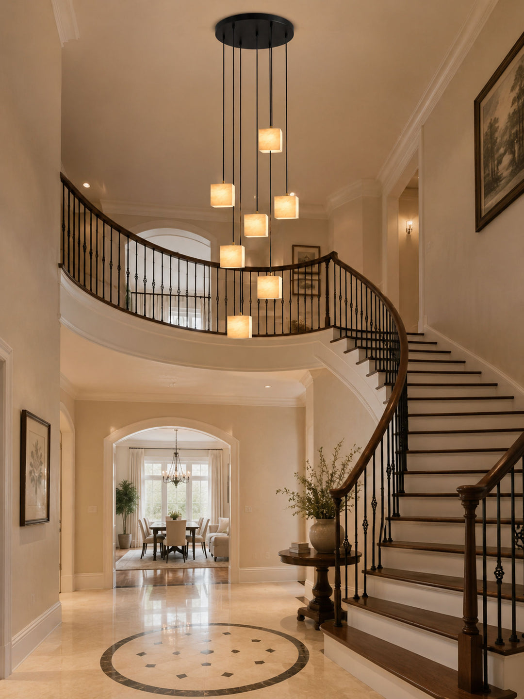 Square Alabaster Staircase Chandelier - Vakkerlight
