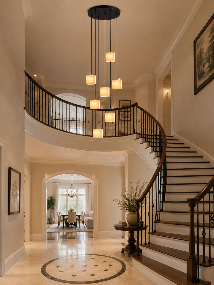 Square Alabaster Staircase Chandelier - Vakkerlight