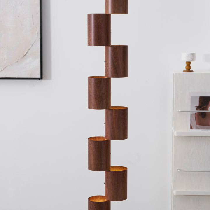 Stacked Wood Tower Floor Lamp