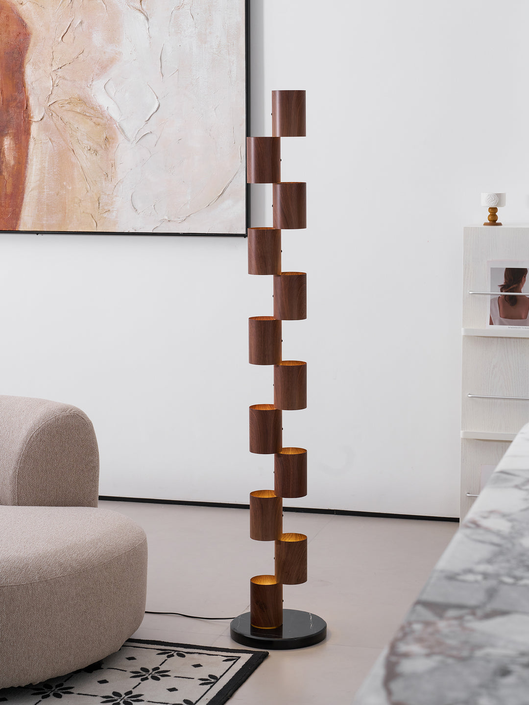 Stacked Wood Tower Floor Lamp
