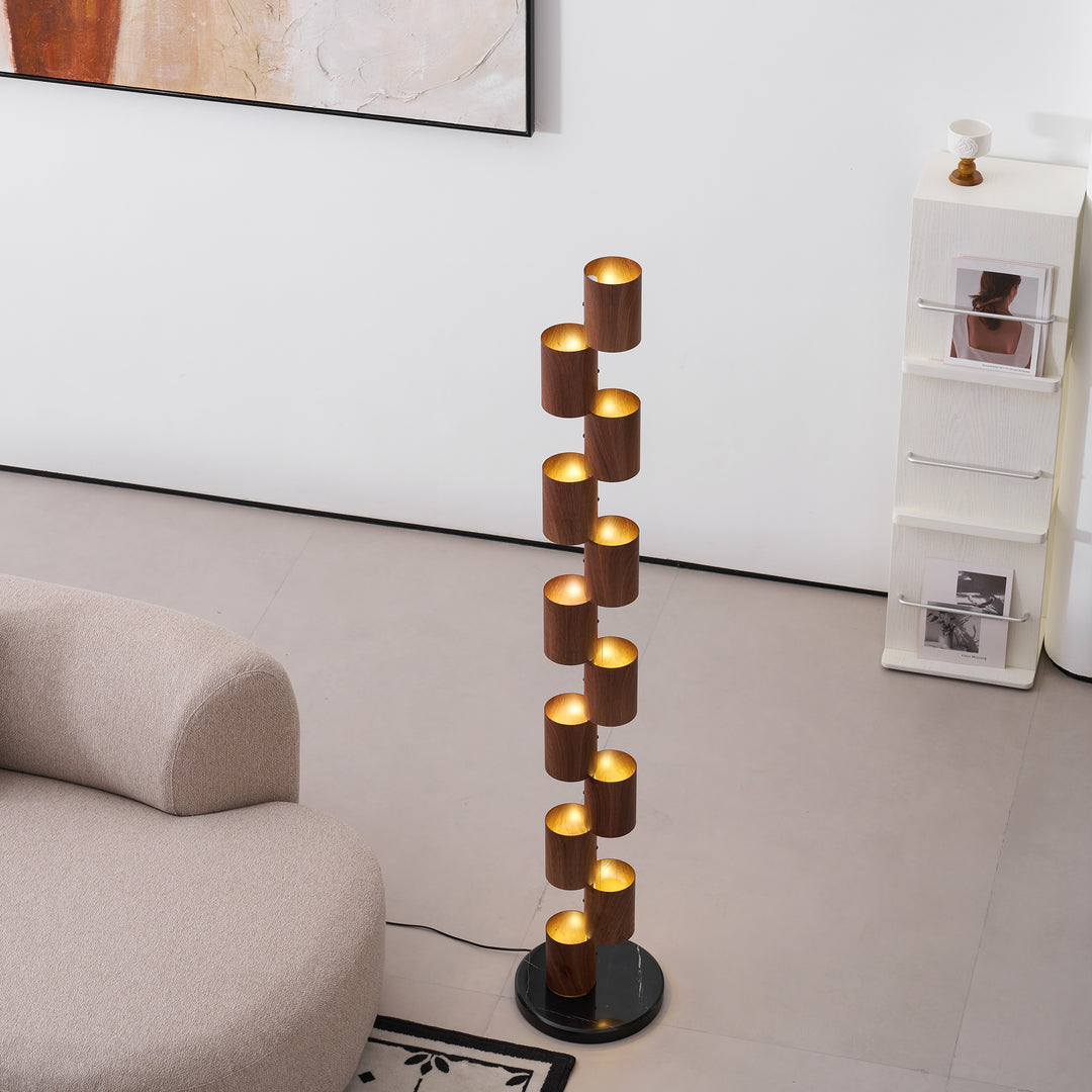 Stacked Wood Tower Floor Lamp