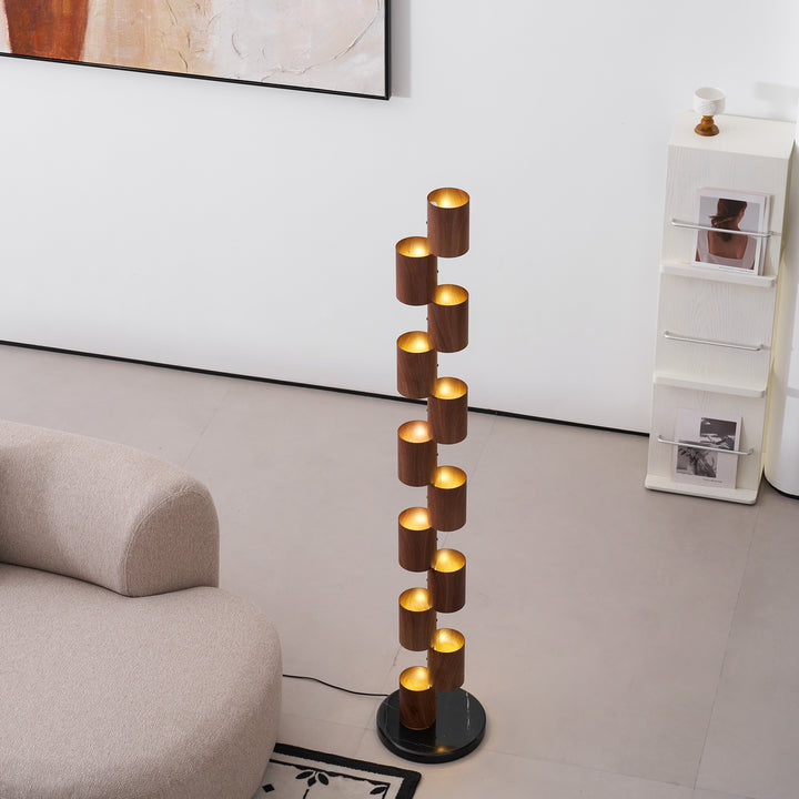 Stacked Wood Tower Floor Lamp