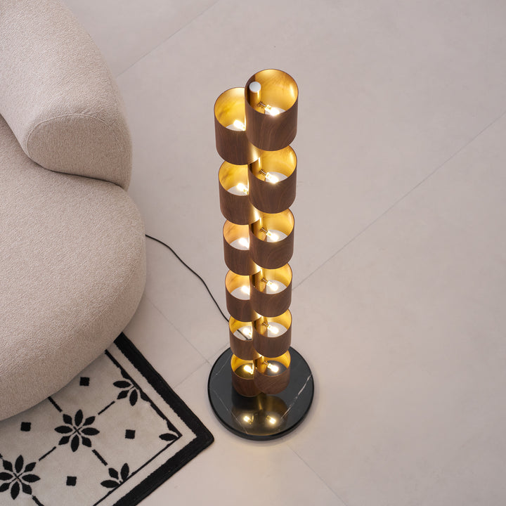 Stacked Wood Tower Floor Lamp