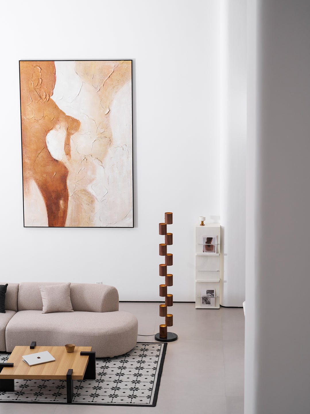 Stacked Wood Tower Floor Lamp