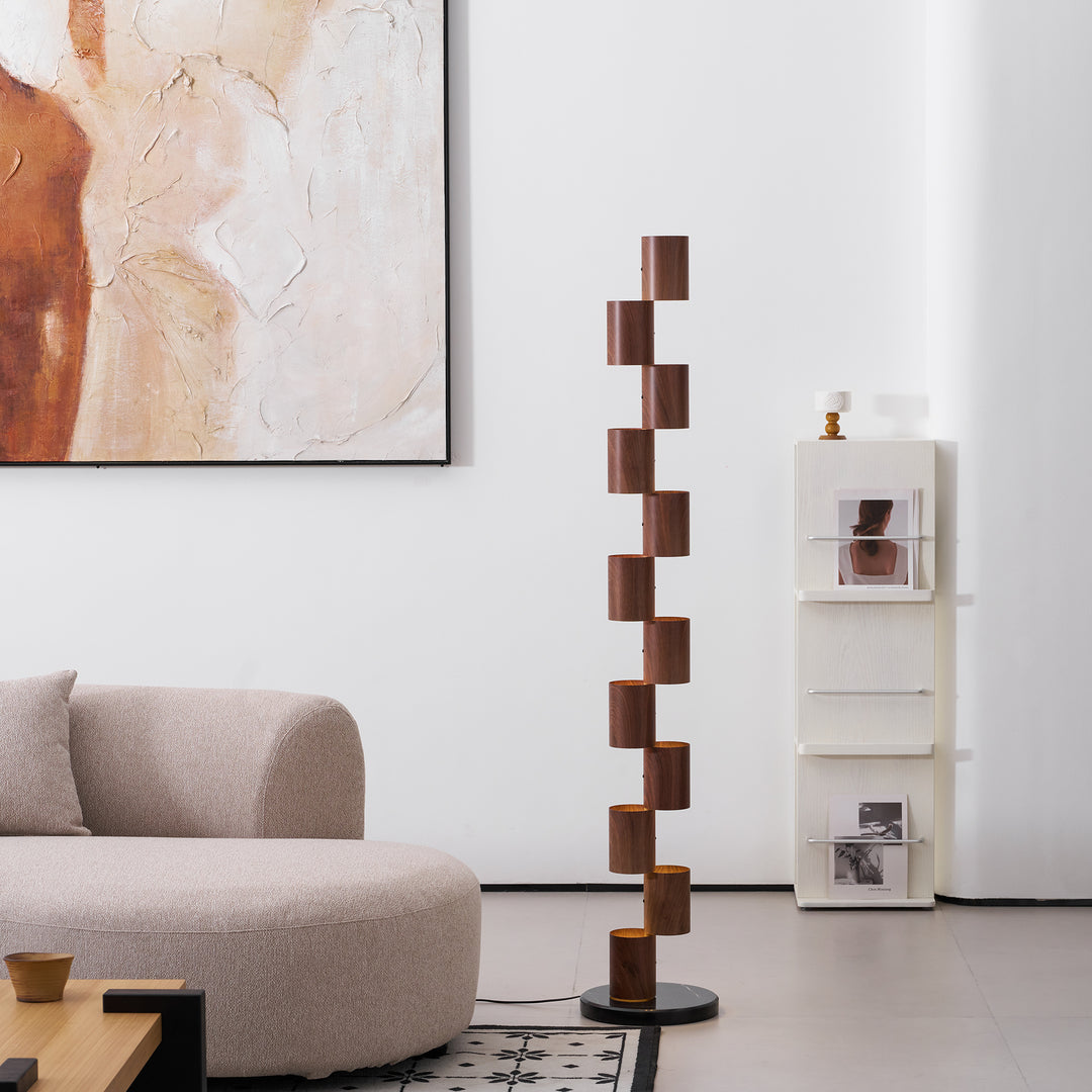 Stacked Wood Tower Floor Lamp