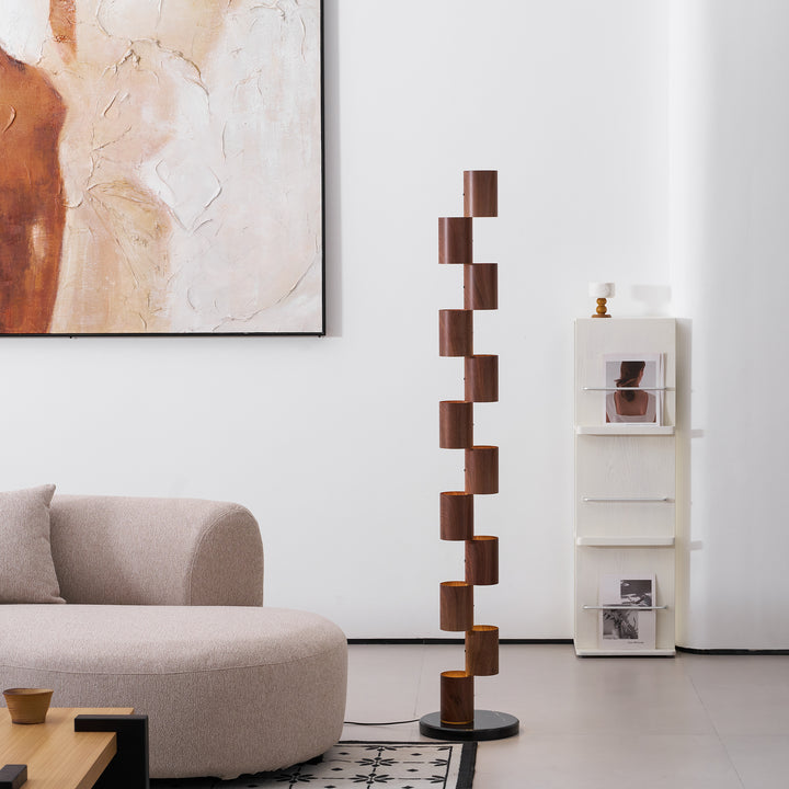 Stacked Wood Tower Floor Lamp