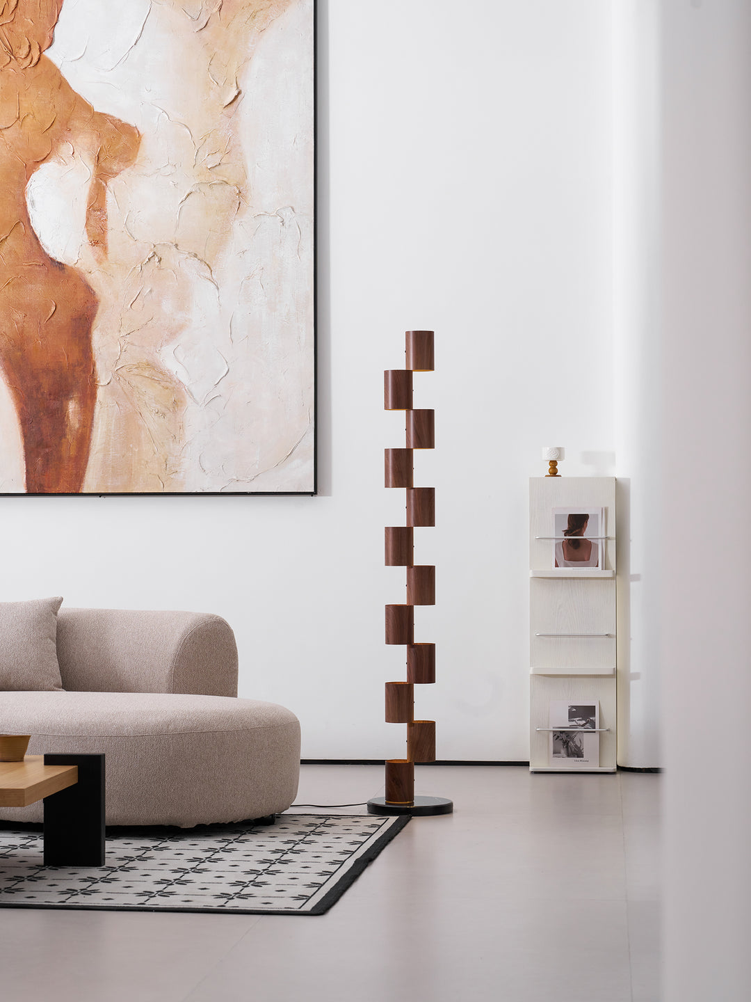 Stacked Wood Tower Floor Lamp