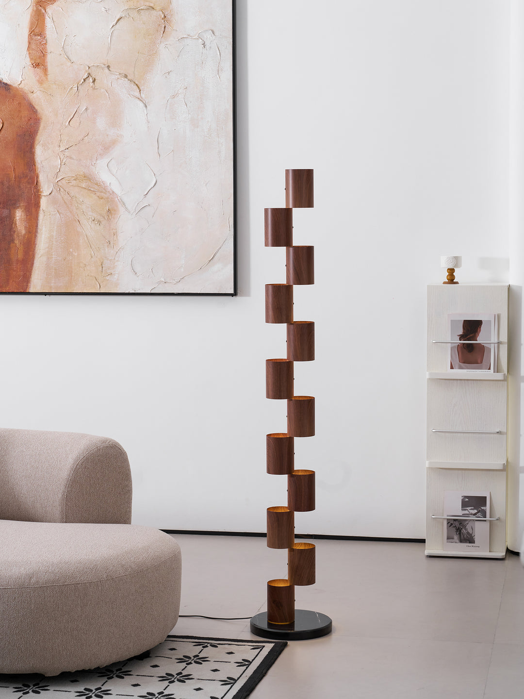 Stacked Wood Tower Floor Lamp