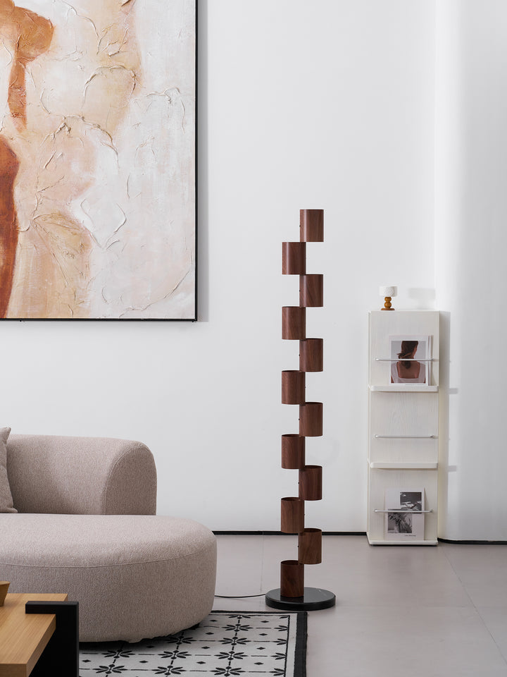 Stacked Wood Tower Floor Lamp