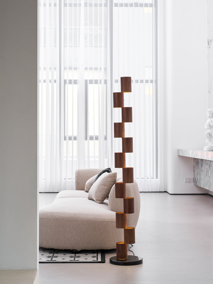 Stacked Wood Tower Floor Lamp