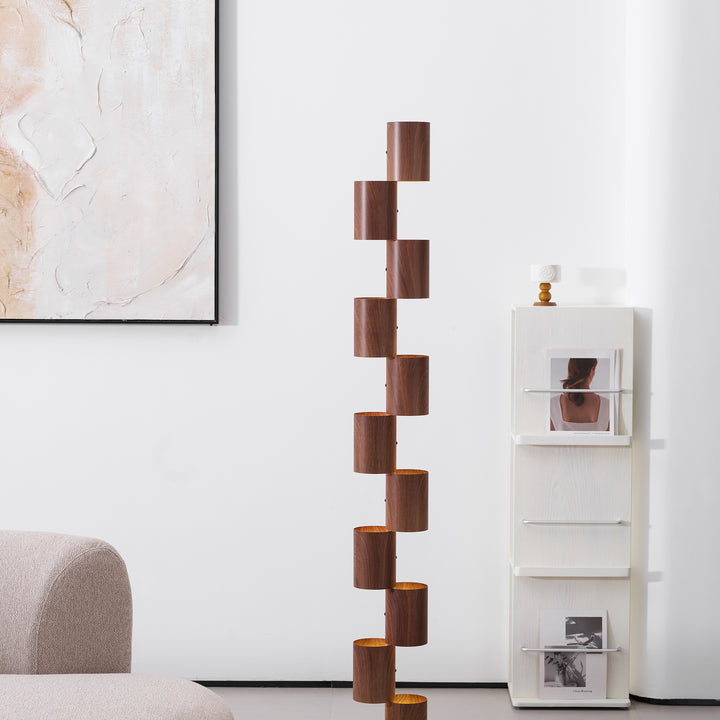 Stacked Wood Tower Floor Lamp