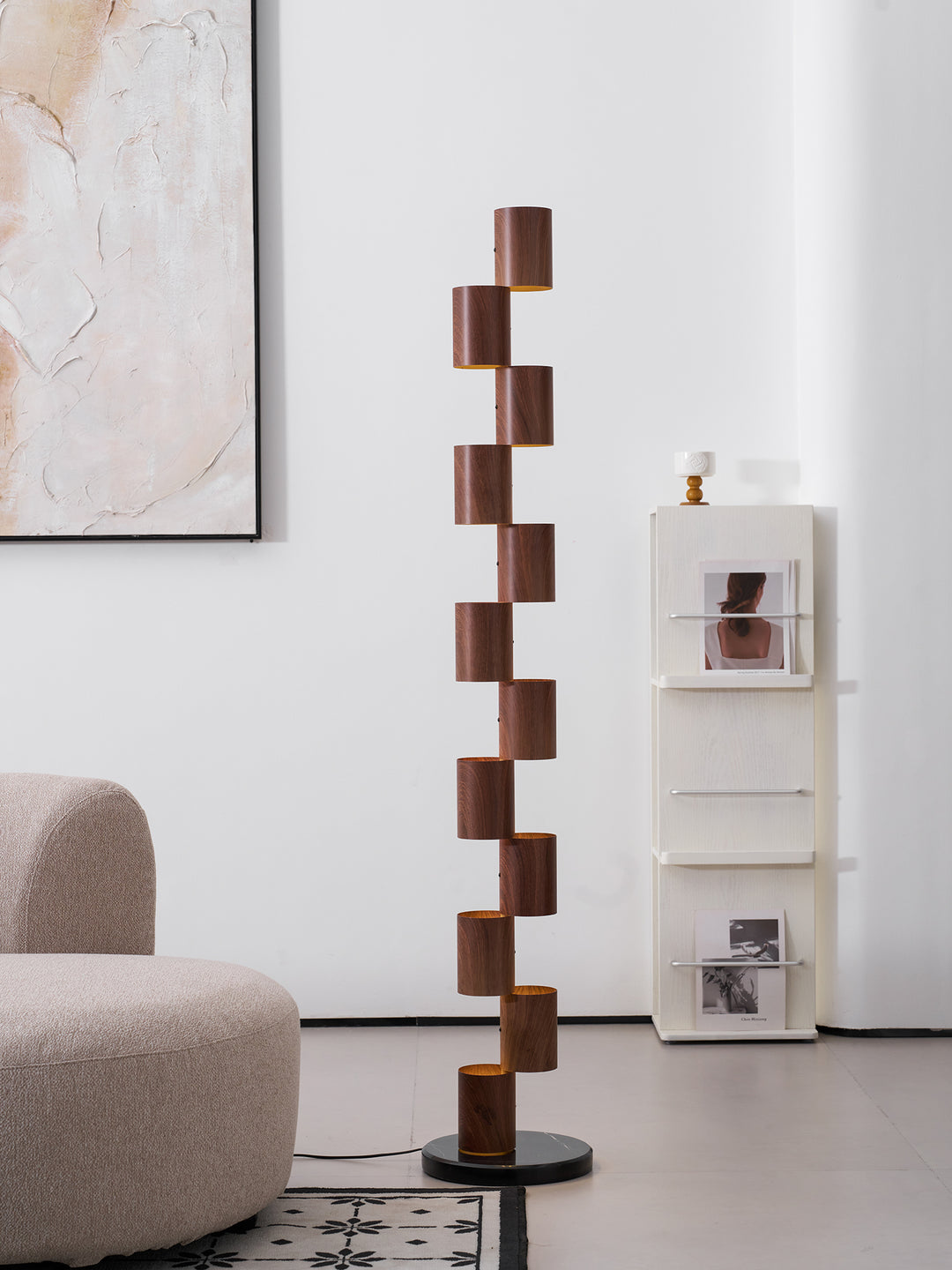 Stacked Wood Tower Floor Lamp
