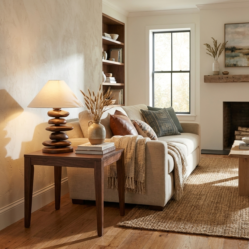 Stacked Pebble Wood Table Lamp