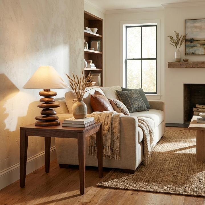 Stacked Pebble Wood Table Lamp