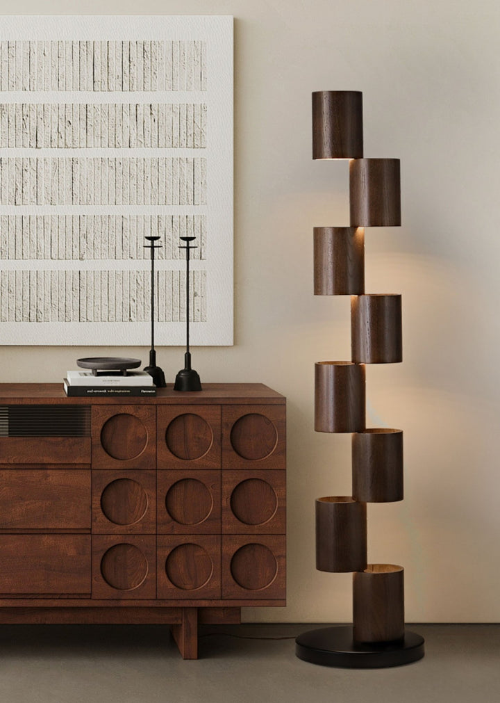 Stacked Wood Tower Floor Lamp - Vakkerlight