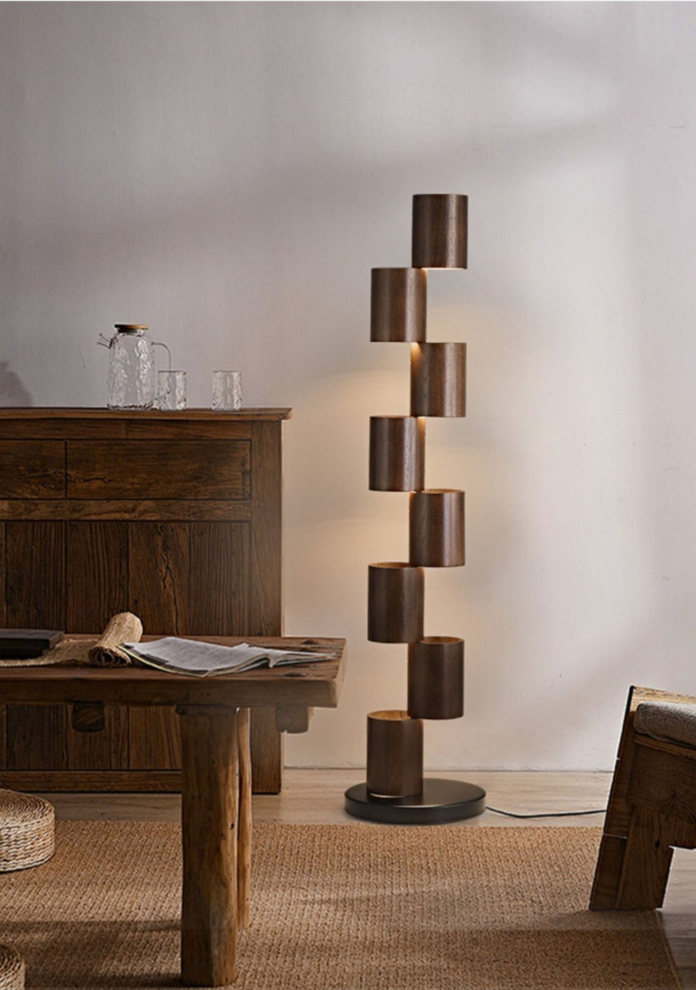 Stacked Wood Tower Floor Lamp - Vakkerlight