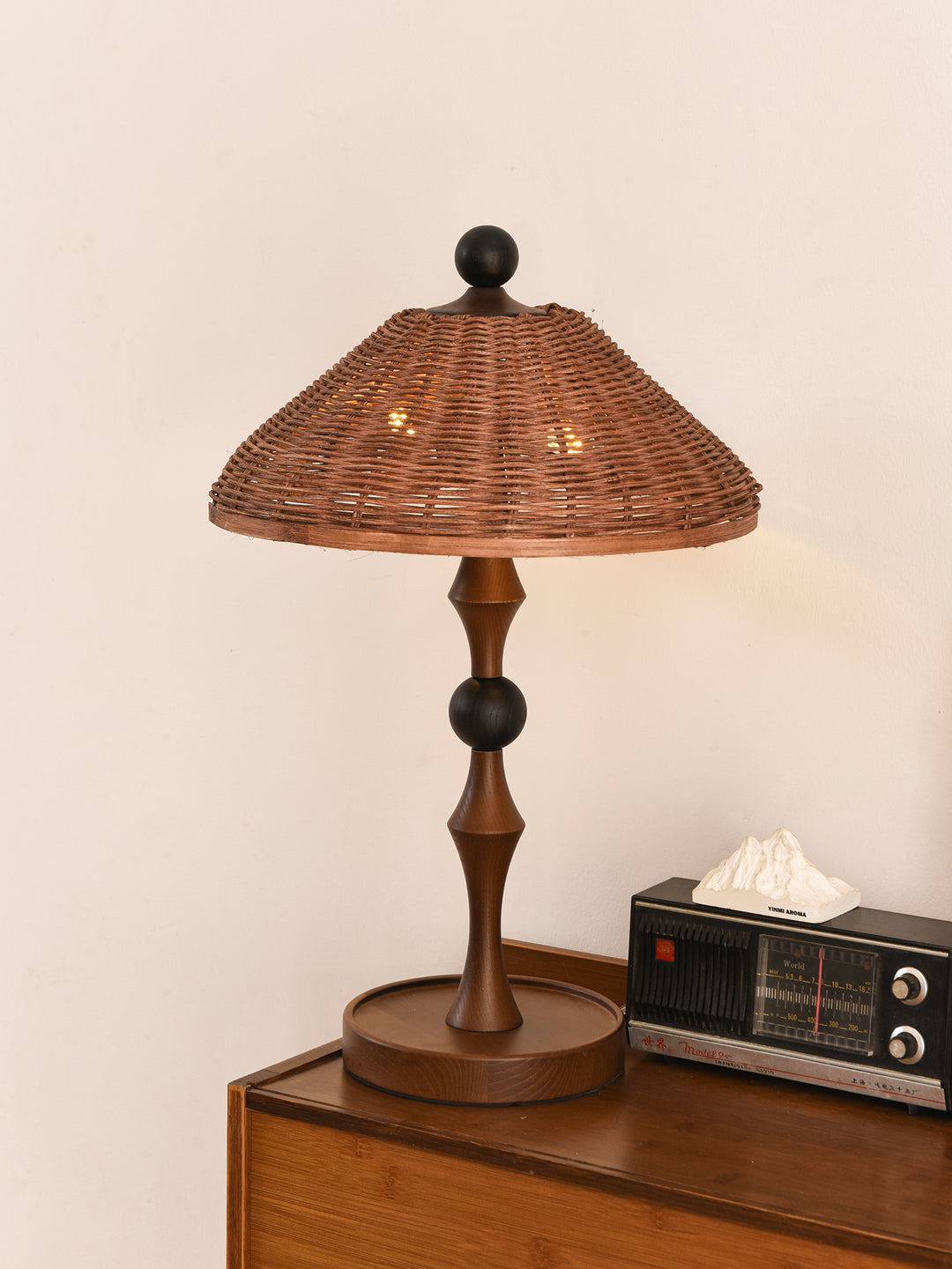 Striped Rattan Shade Table Lamp