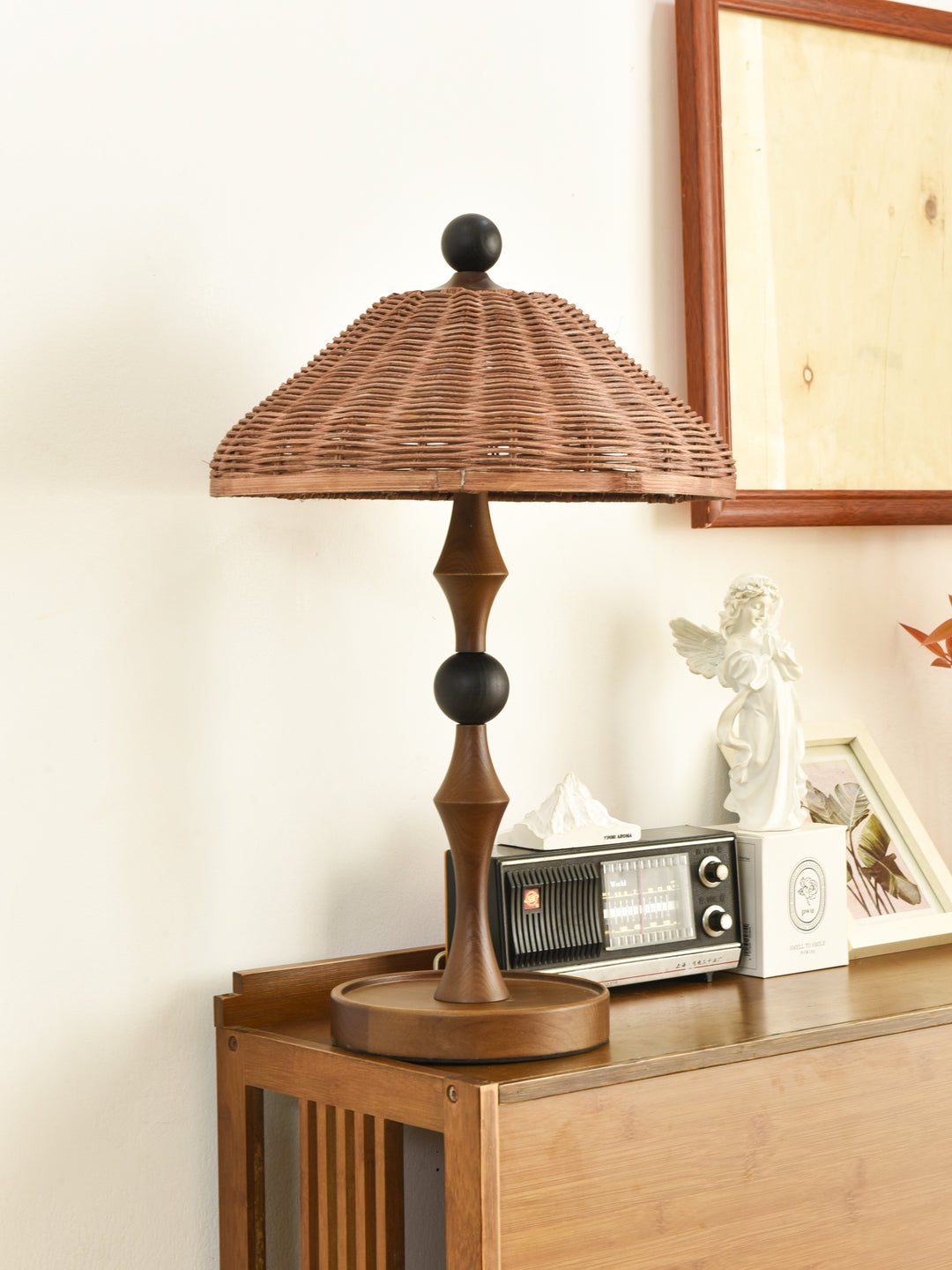 Striped Rattan Shade Table Lamp