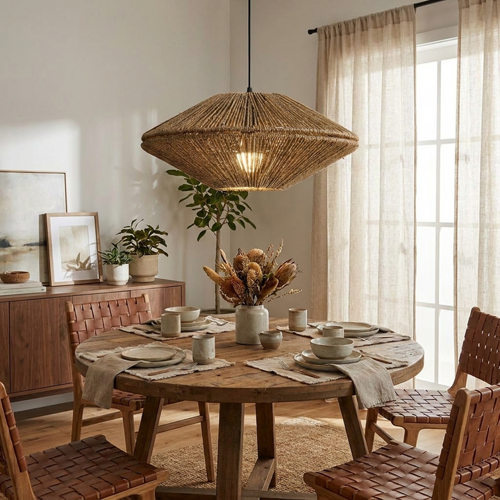 Sunburst Woven Straw Pendant Lamp – detail 9