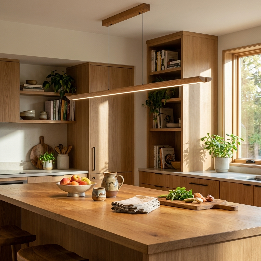 Tapered Wood Linear Pendant Lamp
