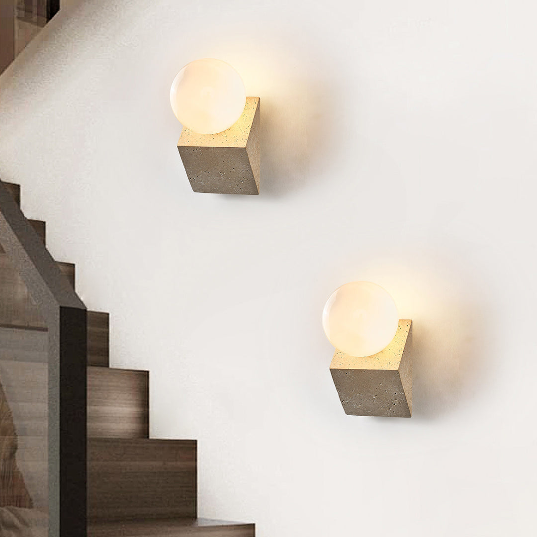 Tavian Orb Travertine Wall Lamp - Vakkerlight