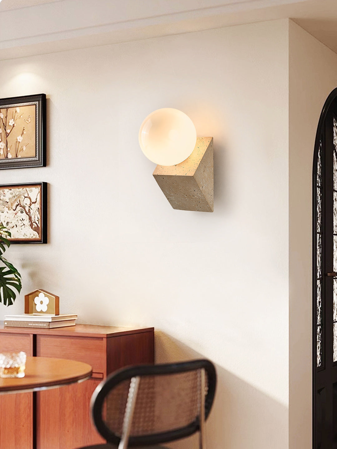 Tavian Orb Travertine Wall Lamp - Vakkerlight