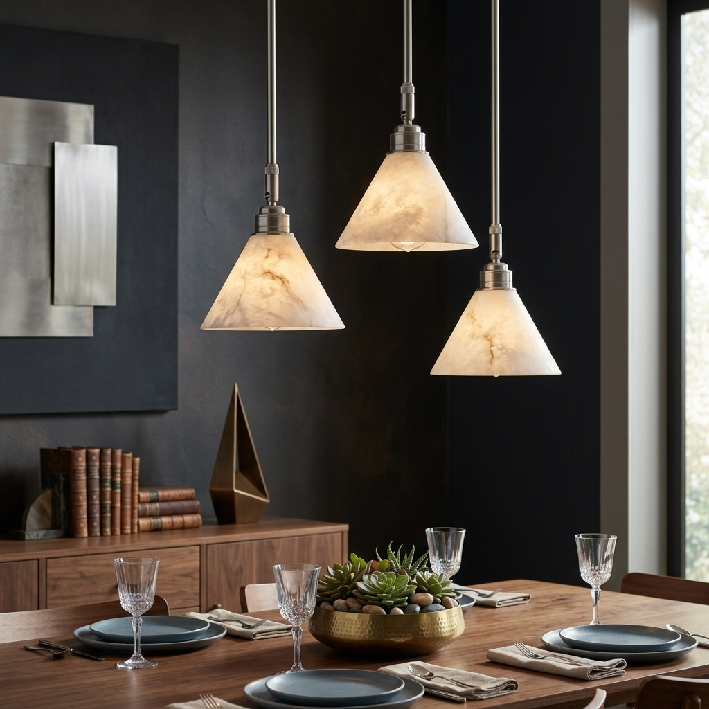 Lampada a sospensione Thessa in alabastro Cone