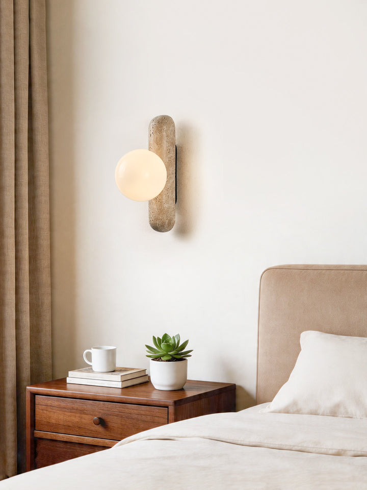 Travertine Column Globe Wall Sconce - Vakkerlight