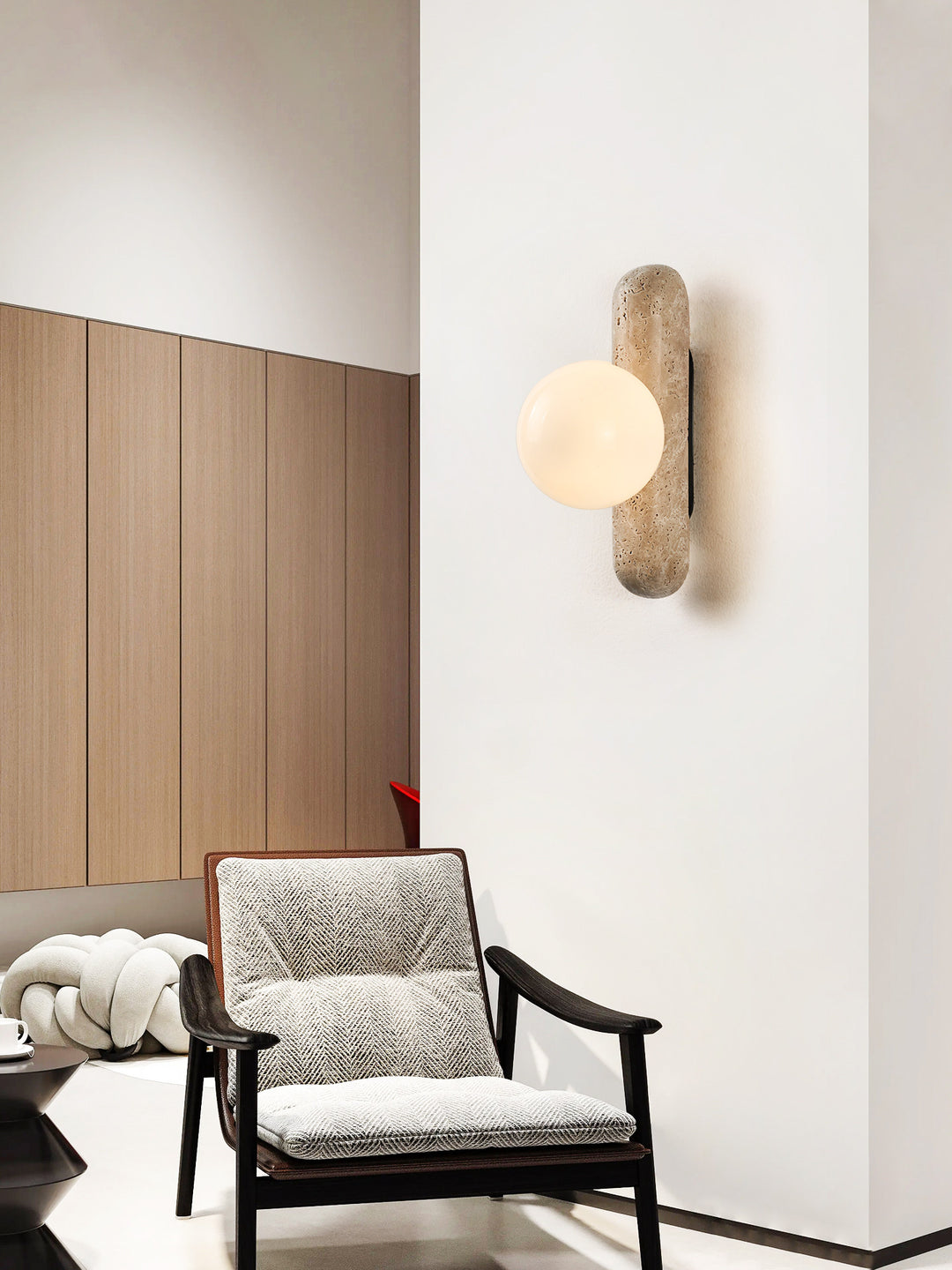 Travertine Column Globe Wall Sconce - Vakkerlight