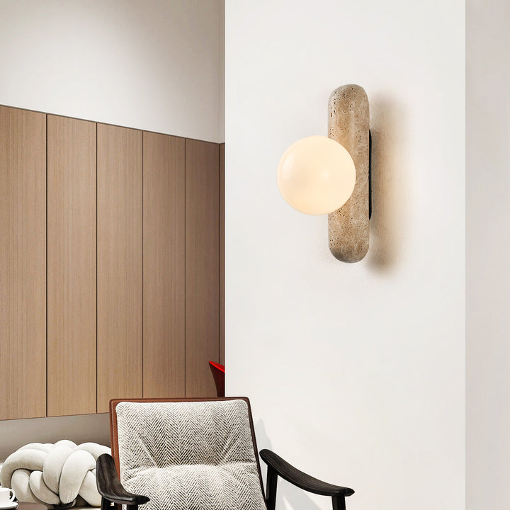 Travertine Column Globe Wall Sconce - Vakkerlight