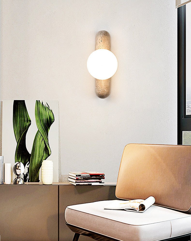 Travertine Column Globe Wall Sconce - Vakkerlight