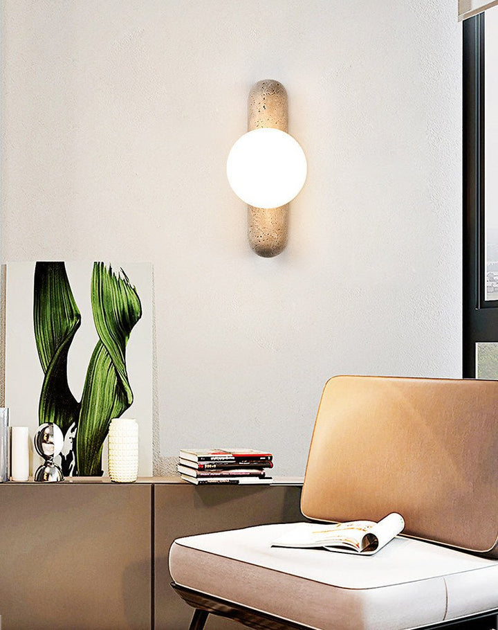 Travertine Column Globe Wall Sconce - Vakkerlight