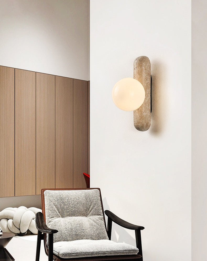 Travertine Column Globe Wall Sconce - Vakkerlight