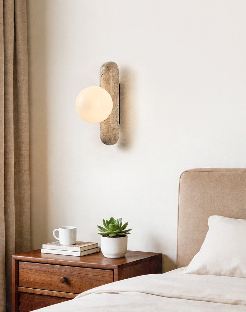 Travertine Column Globe Wall Sconce - Vakkerlight