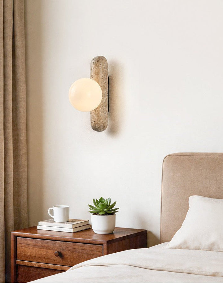Travertine Column Globe Wall Sconce - Vakkerlight