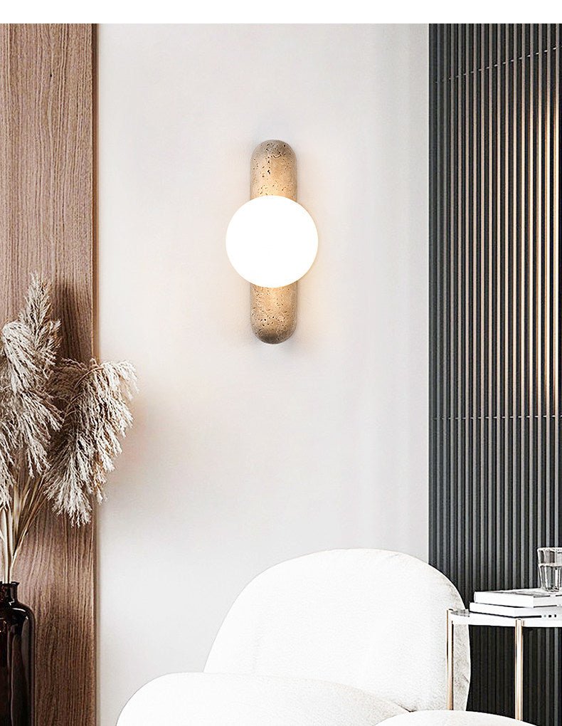 Travertine Column Globe Wall Sconce - Vakkerlight