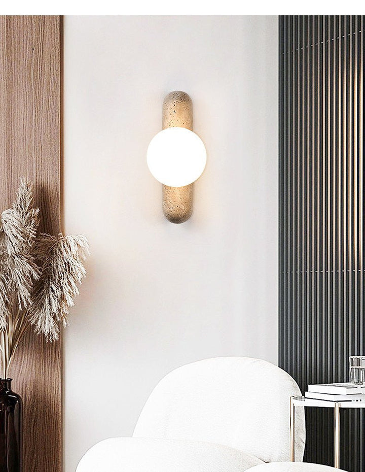 Travertine Column Globe Wall Sconce - Vakkerlight