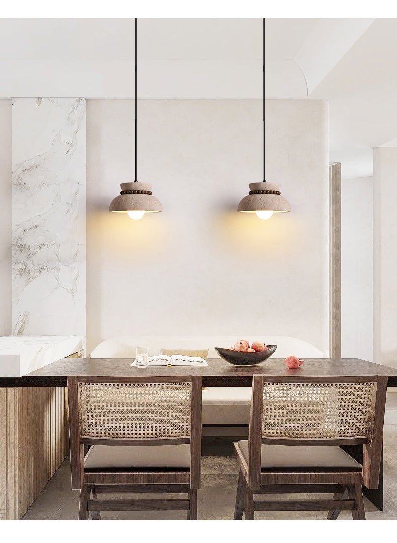Travertine Wooden Bead Pendant Lamp - Vakkerlight