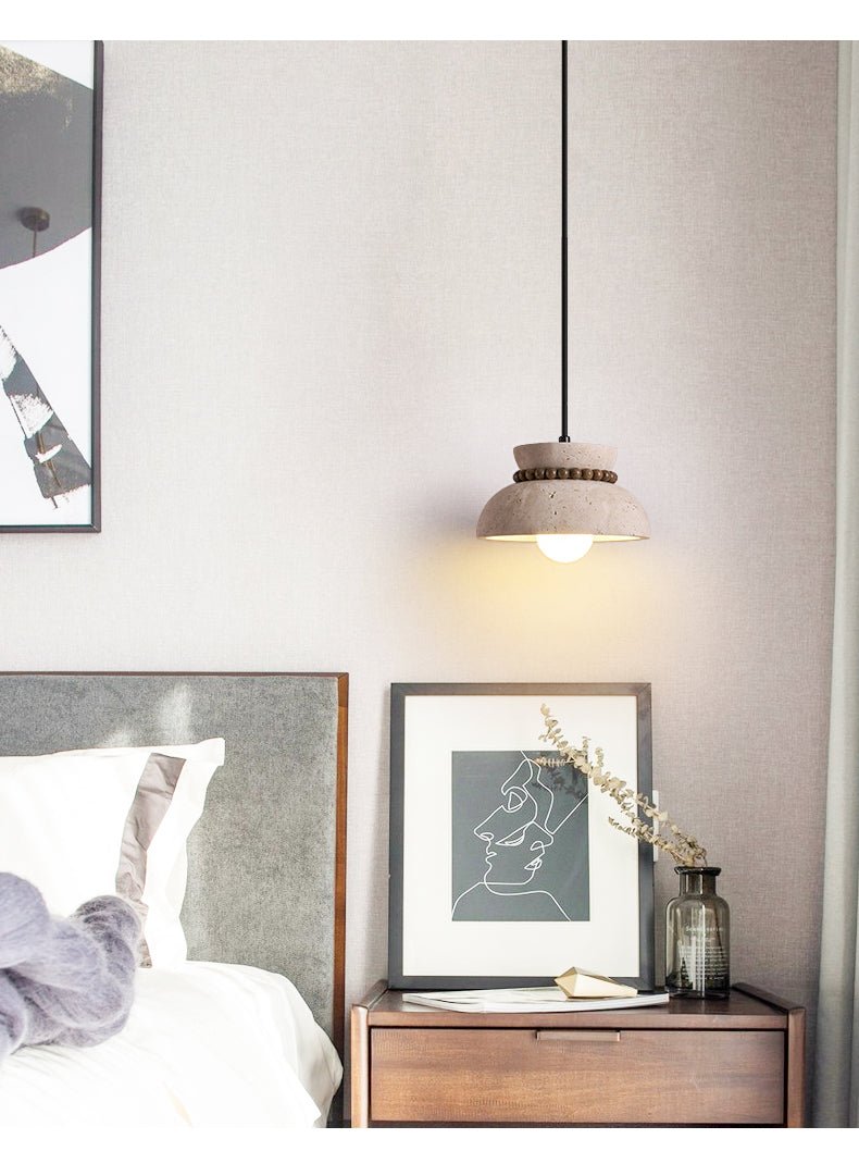 Travertine Wooden Bead Pendant Lamp - Vakkerlight