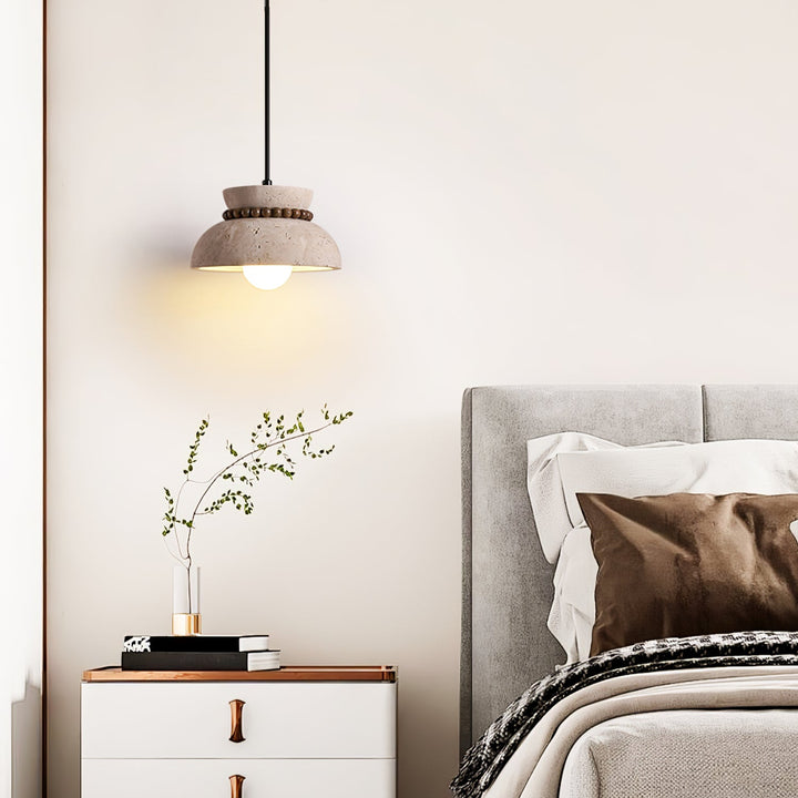 Travertine Wooden Bead Pendant Lamp - Vakkerlight